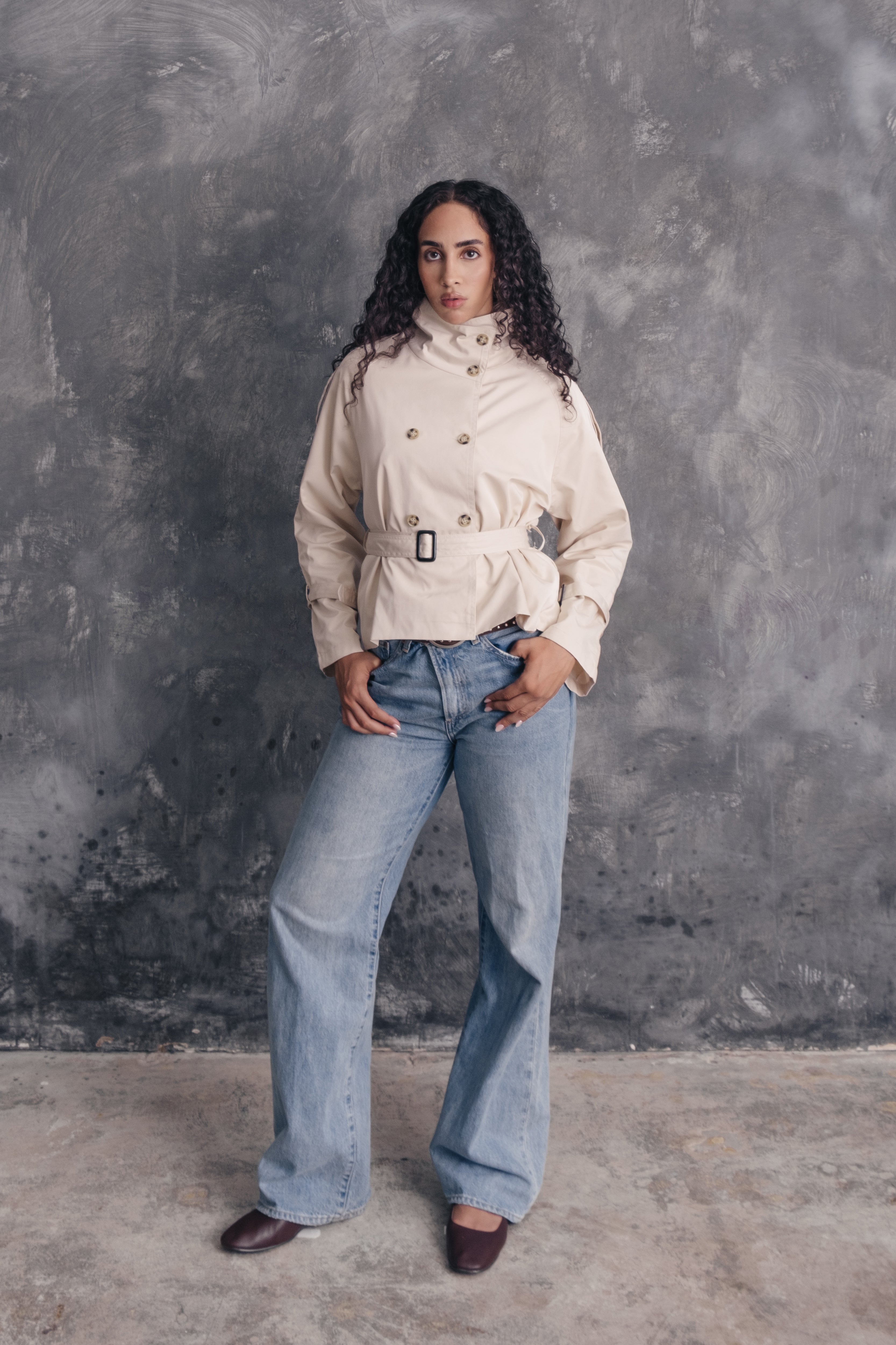 Paloma High-Neck Cropped Trench Jacket