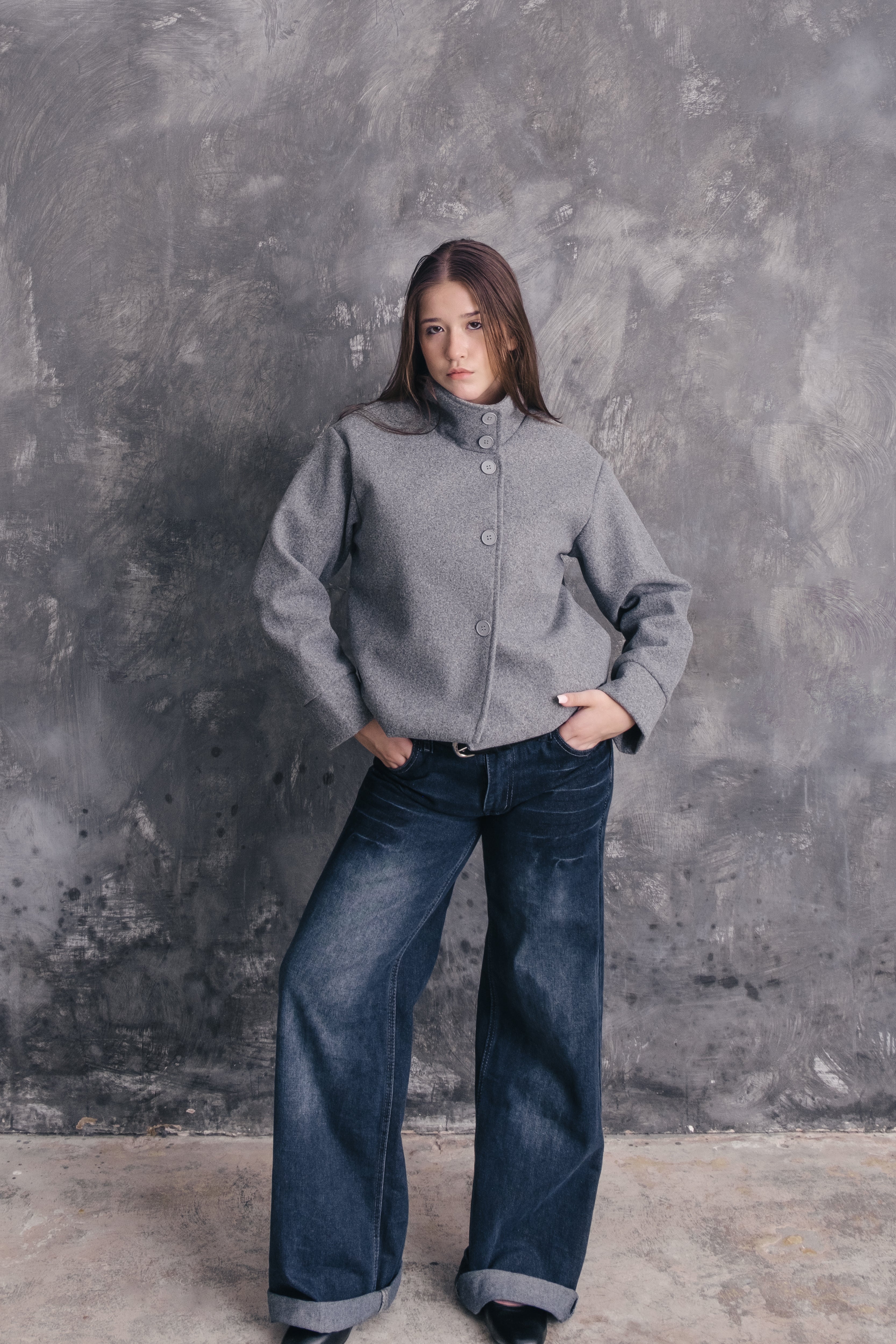 Minerva High-Neck Cropped Pea Coat