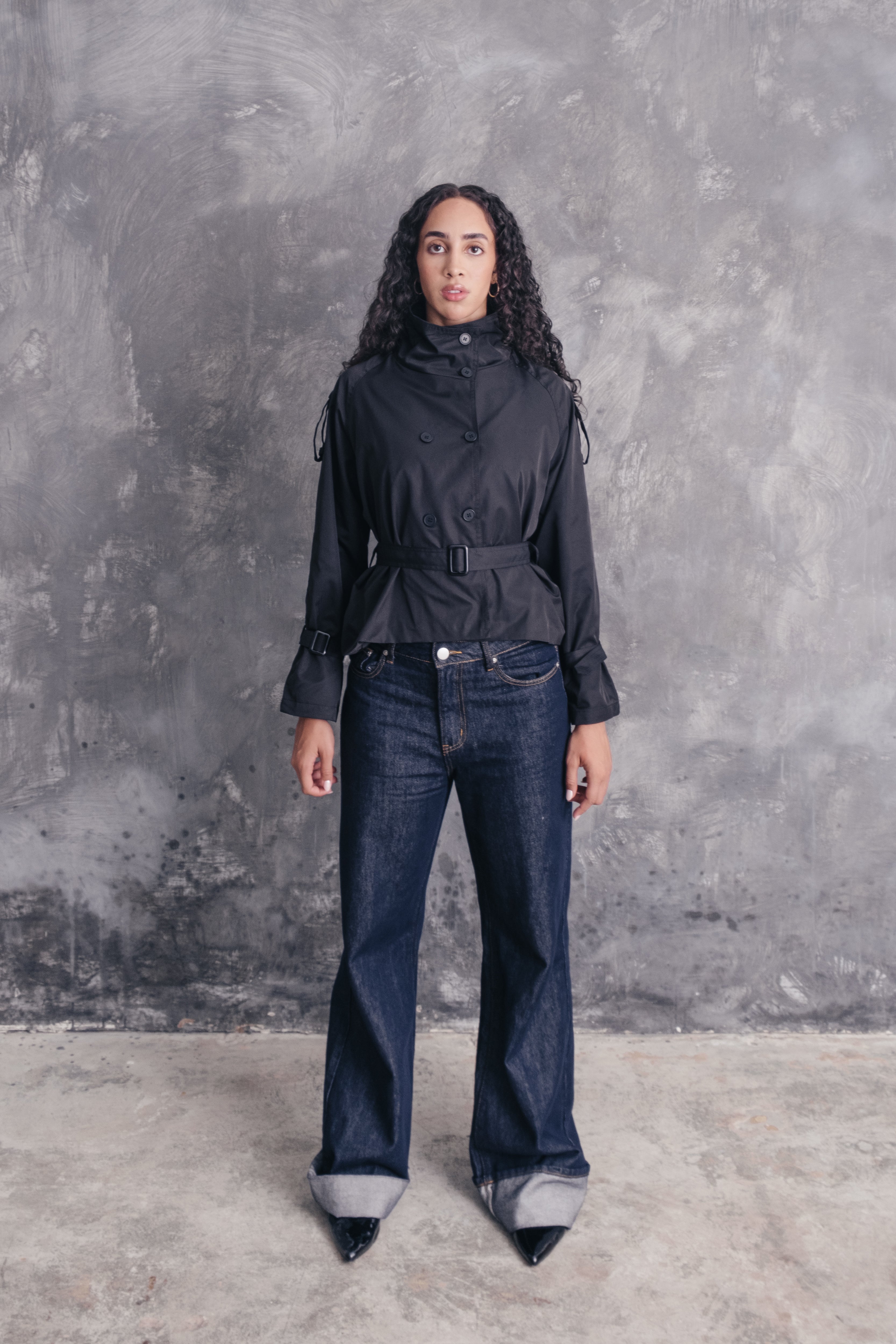 Ambra Double-Breasted Cropped Trench Jacket