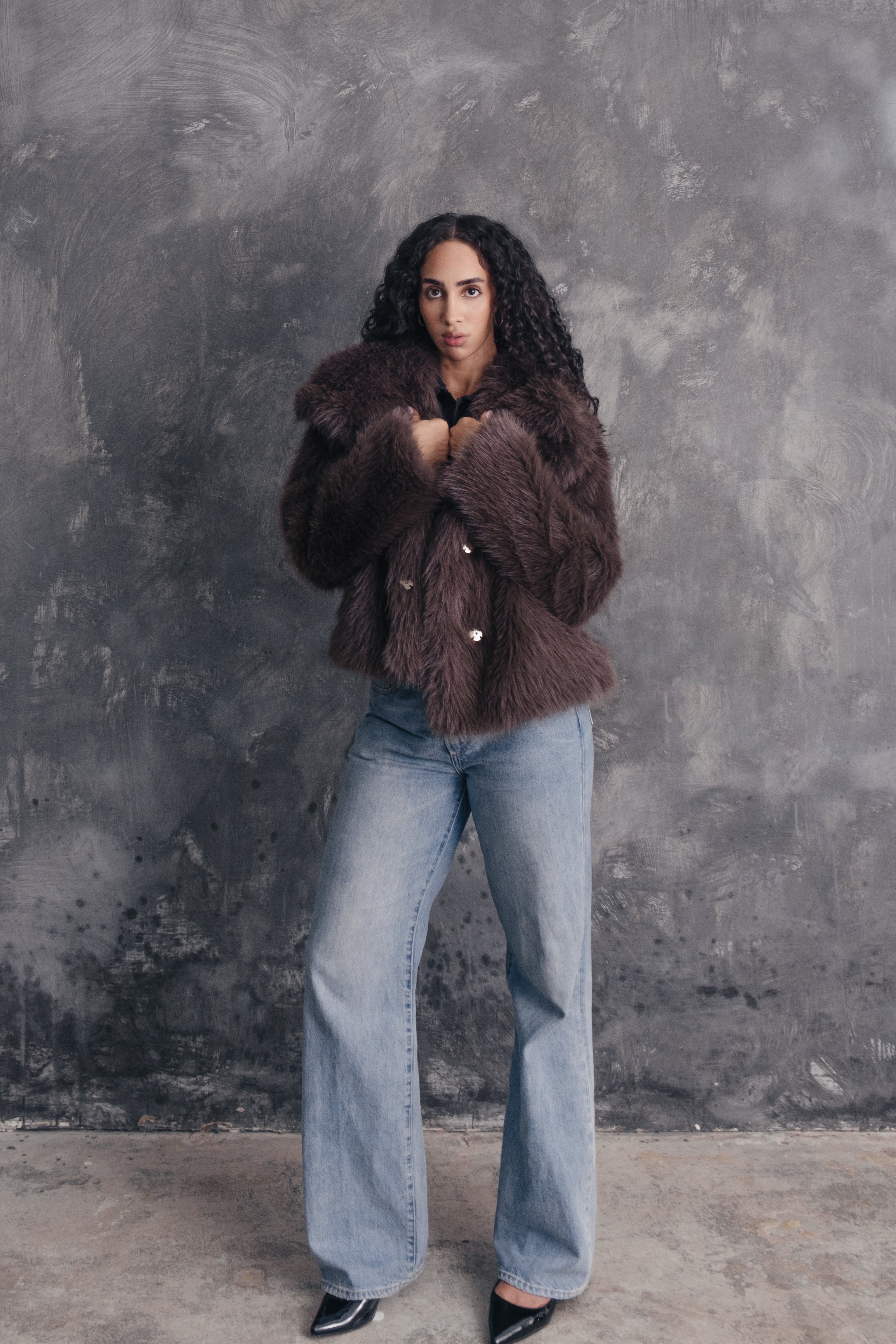 Calista Shaggy Texture Fur Coat