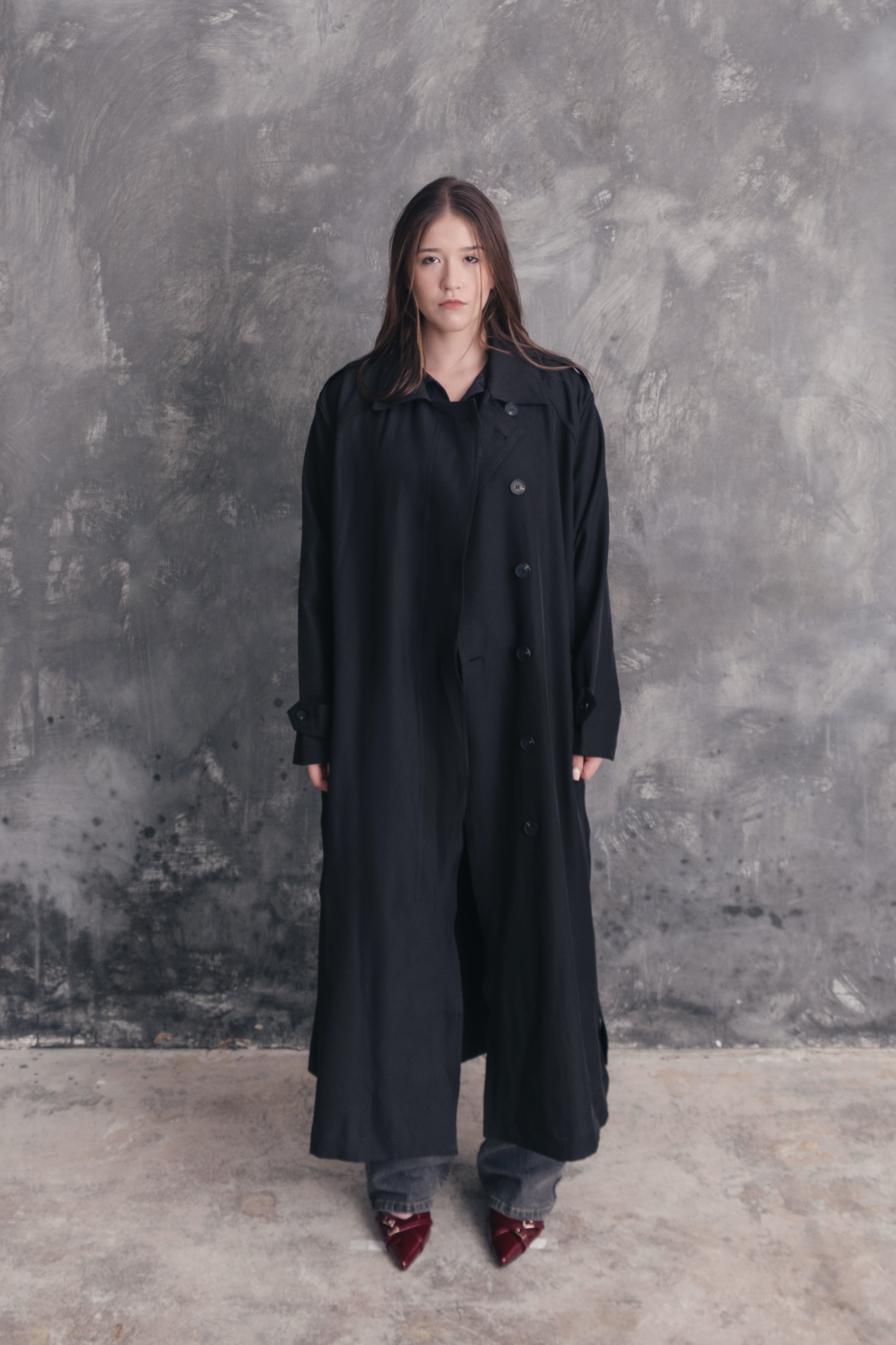 Noire Double-Breasted Trench Coat