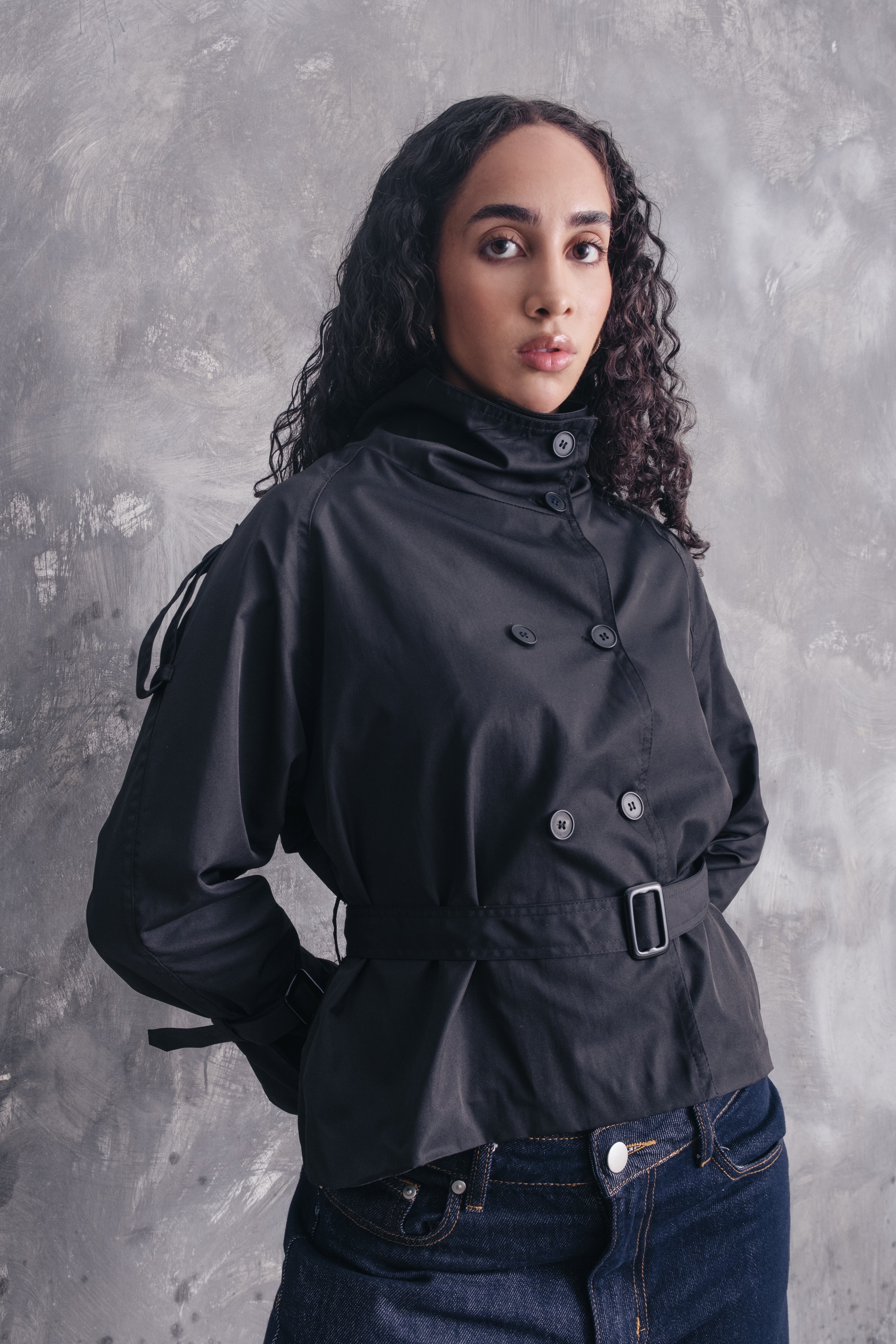 Ambra Double-Breasted Cropped Trench Jacket