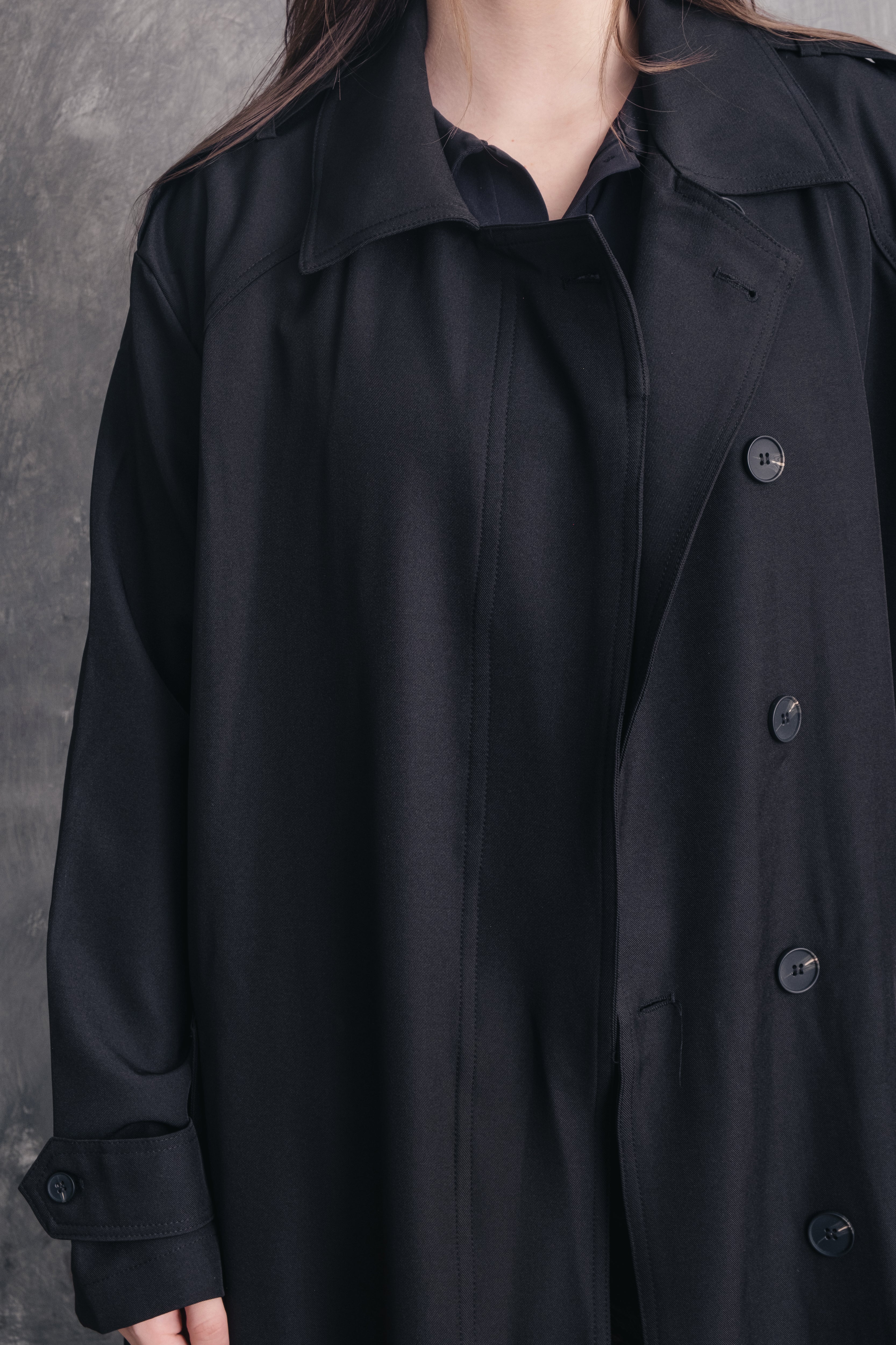 Noire Double-Breasted Trench Coat