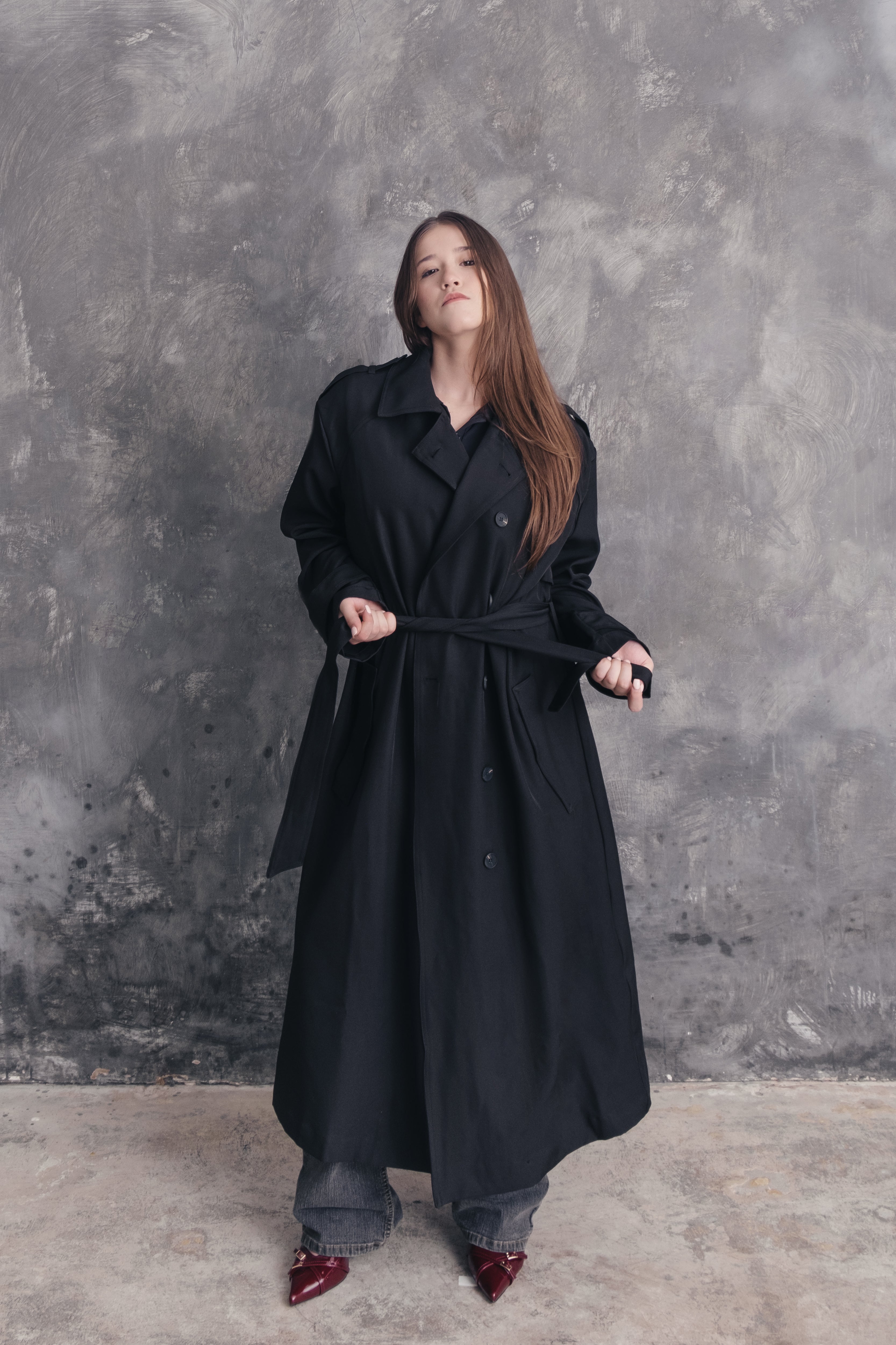 Noire Double-Breasted Trench Coat