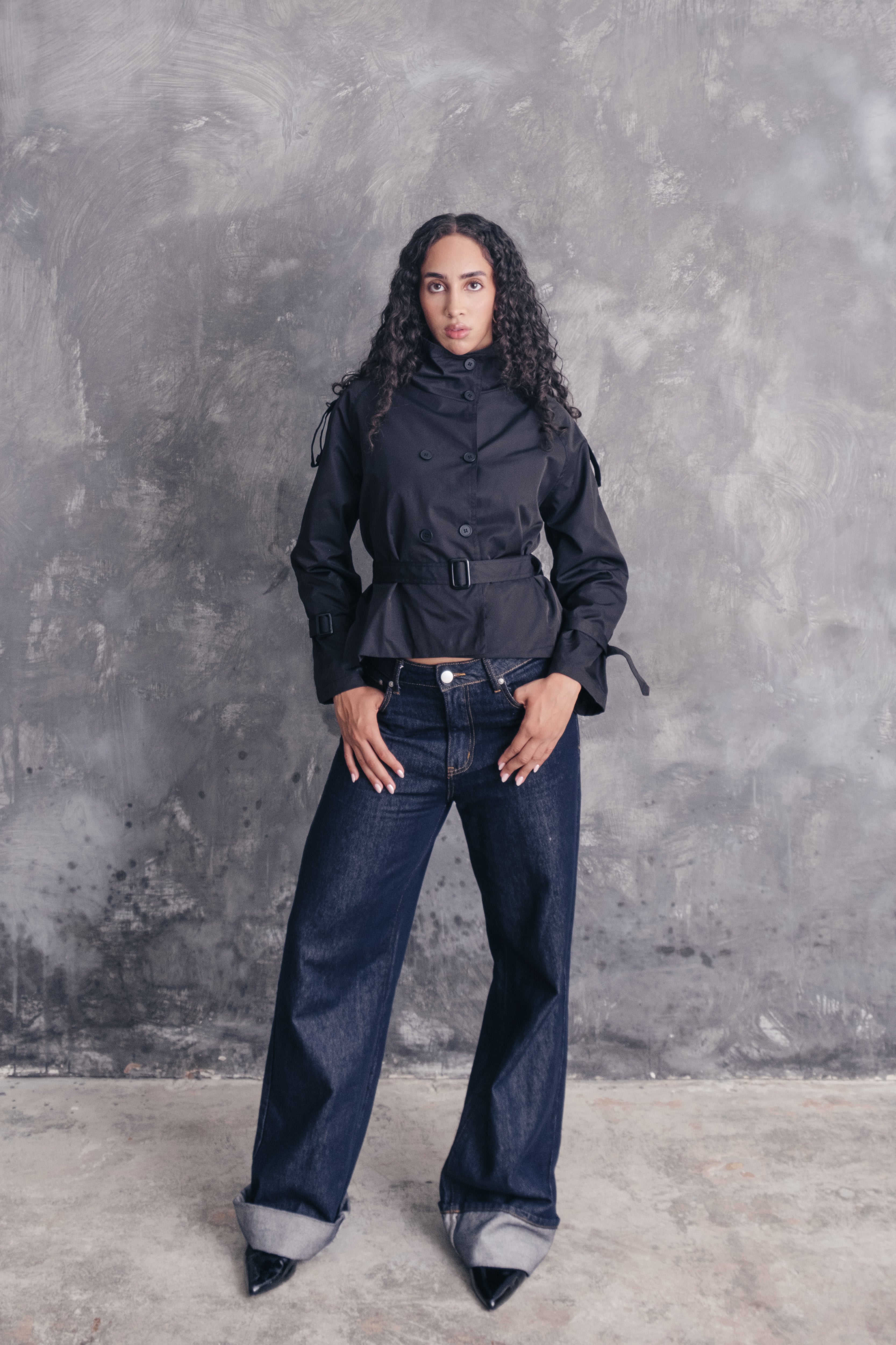 Ambra Double-Breasted Cropped Trench Jacket