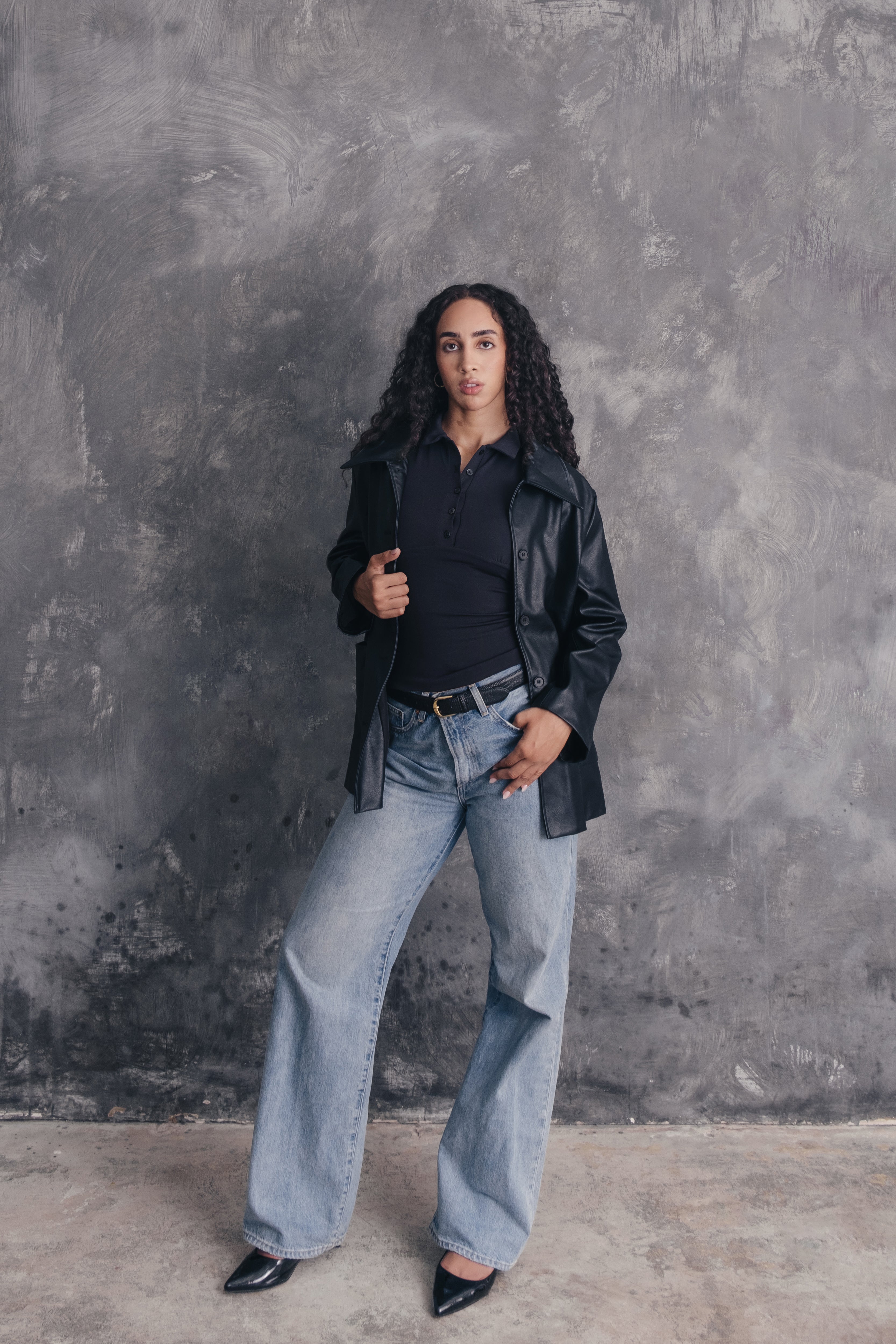 Persephone Oversized Faux Leather Collar Car Coat