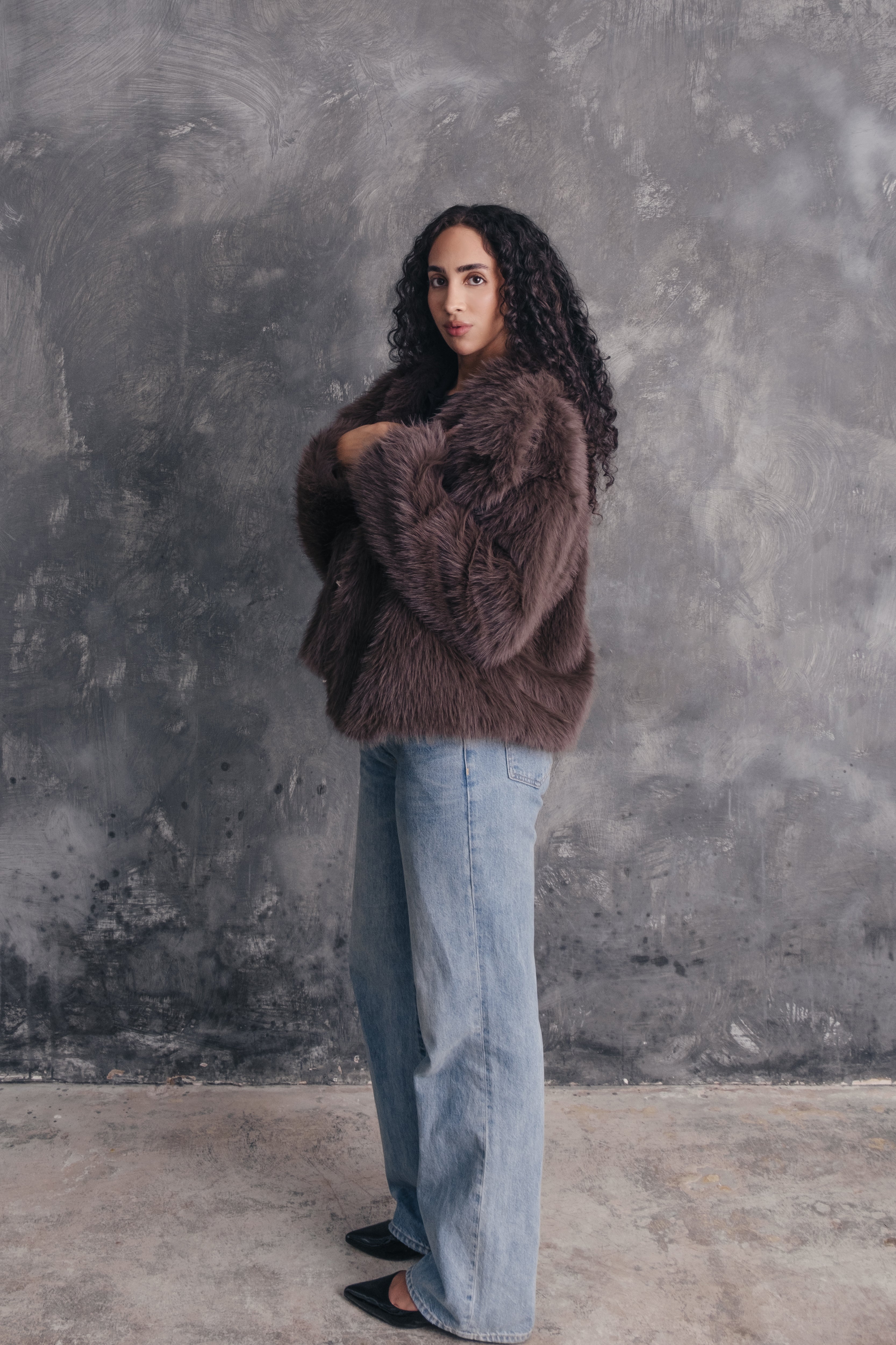 Calista Shaggy Texture Fur Coat