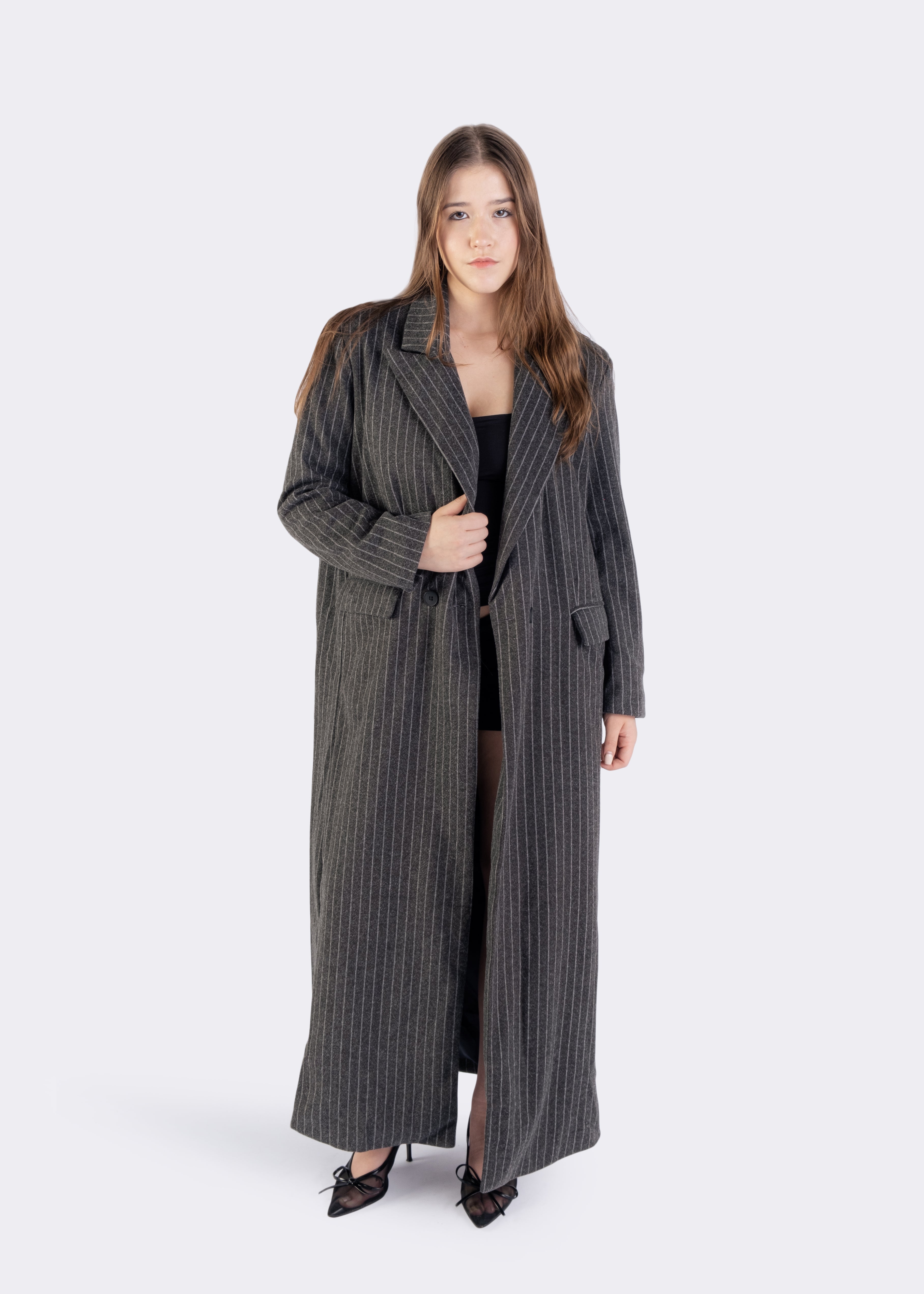 Marlene Pinstriped Overcoat