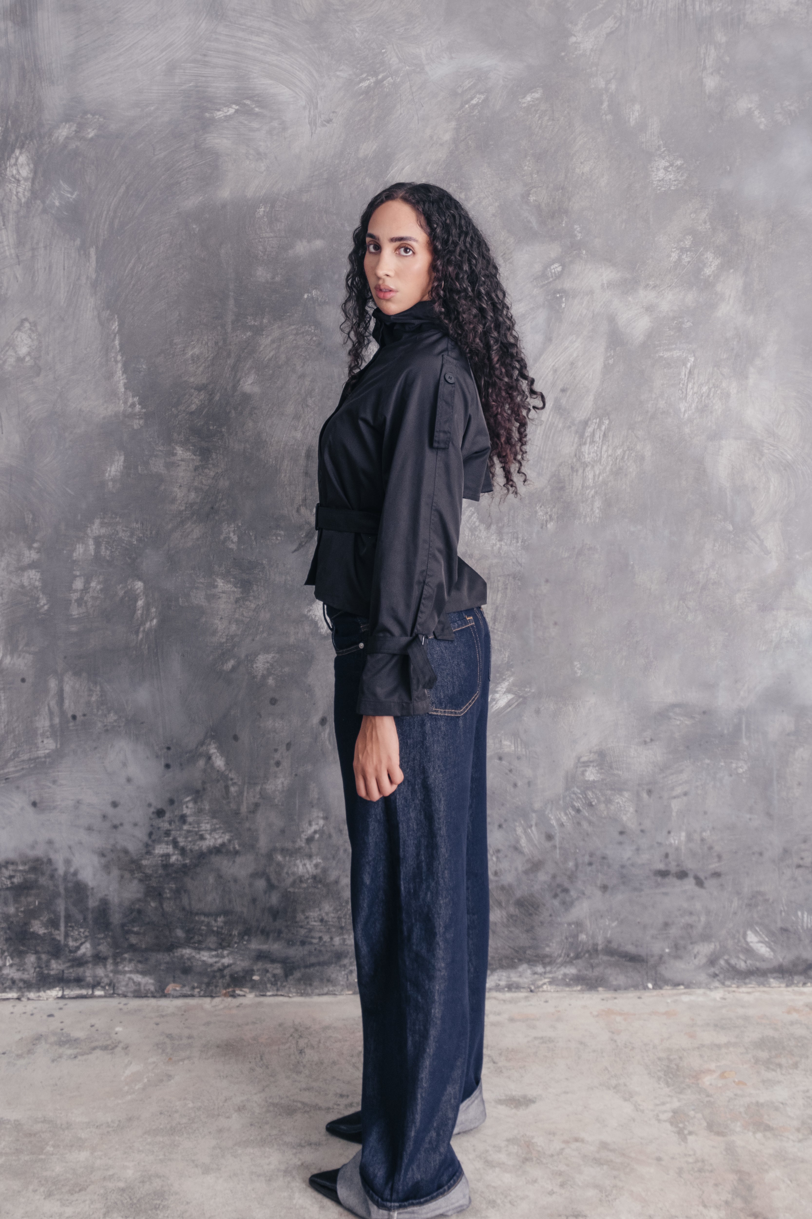 Ambra Double-Breasted Cropped Trench Jacket