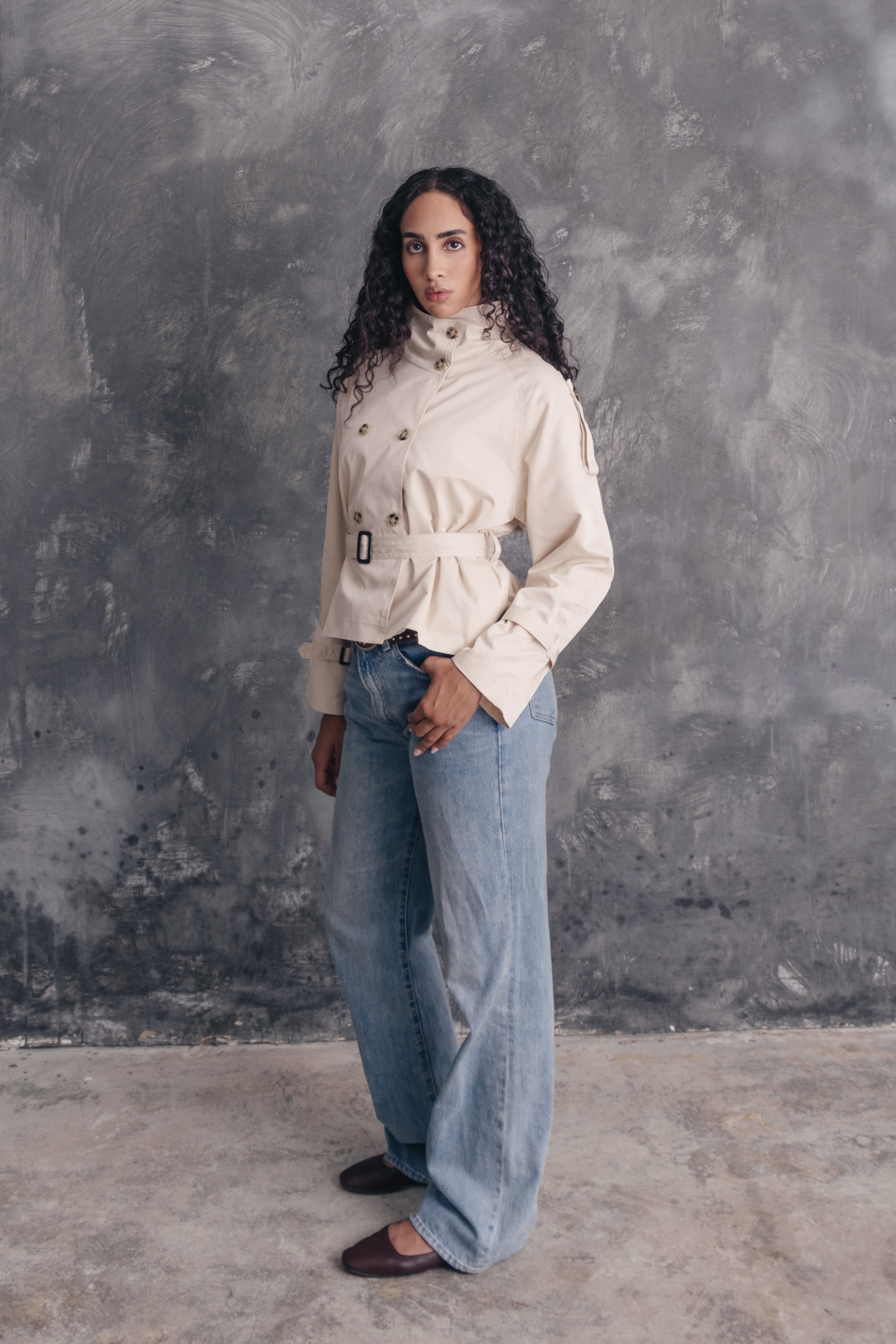 Paloma High-Neck Cropped Trench Jacket