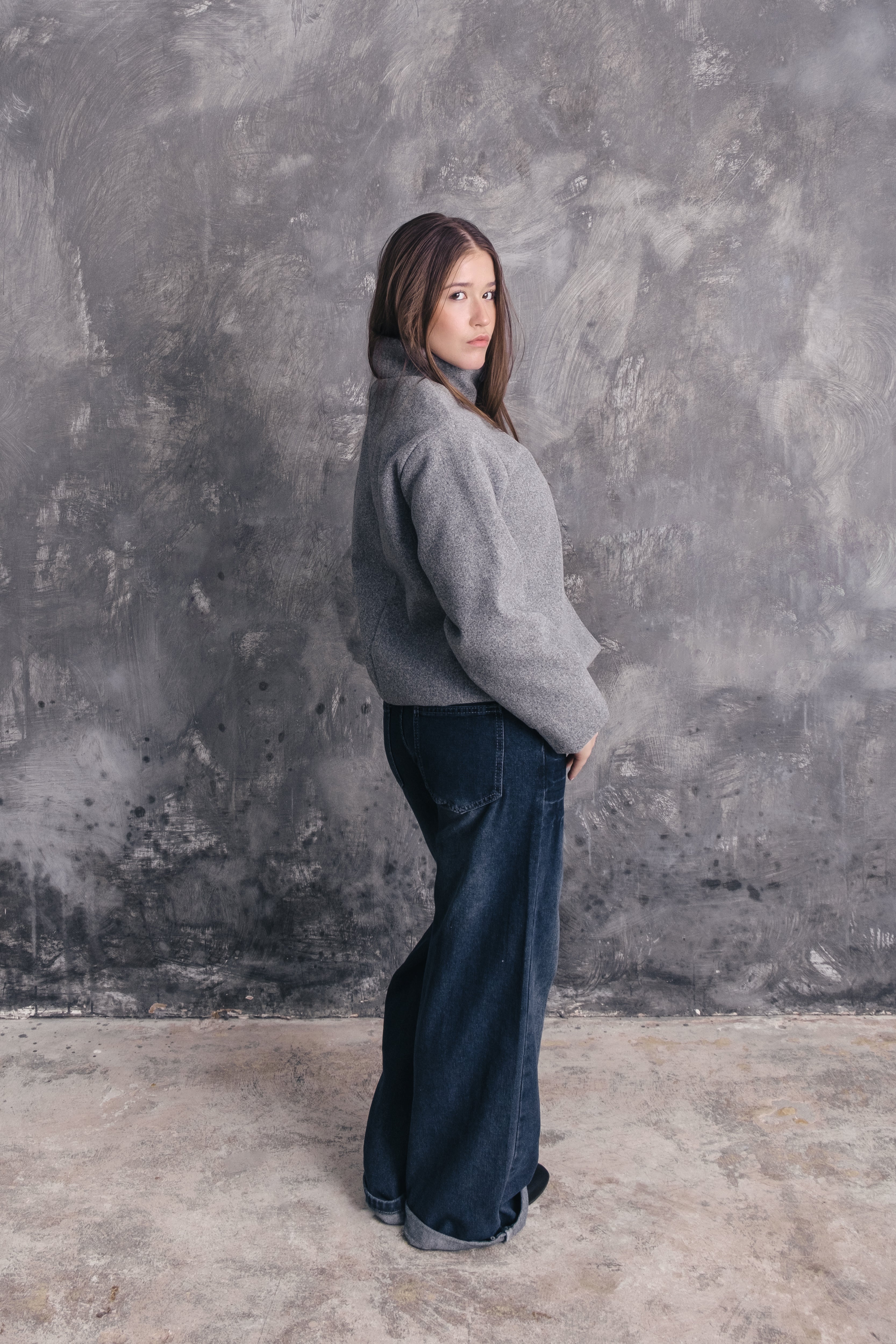 Minerva High-Neck Cropped Pea Coat