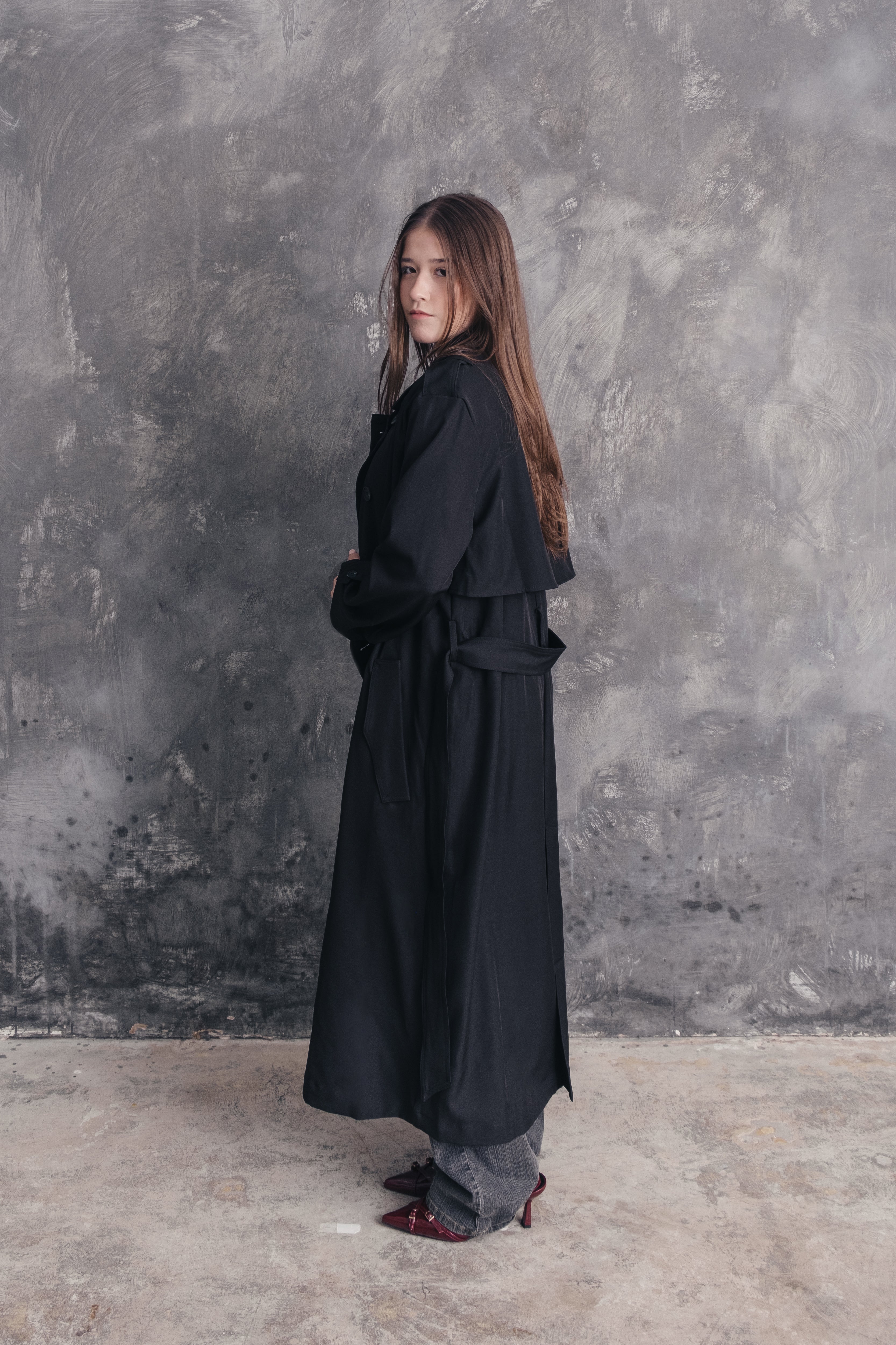 Noire Double-Breasted Trench Coat