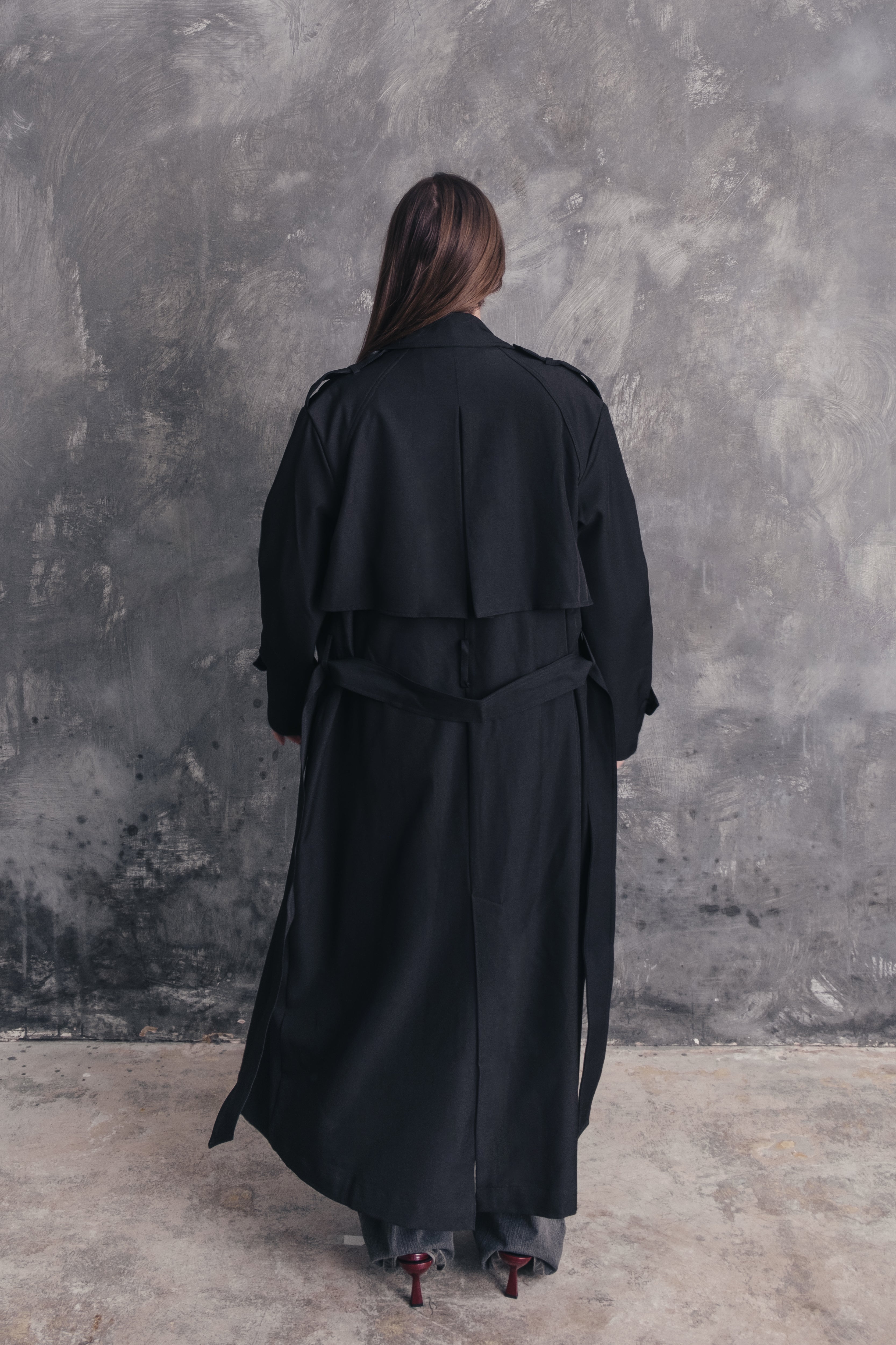 Noire Double-Breasted Trench Coat