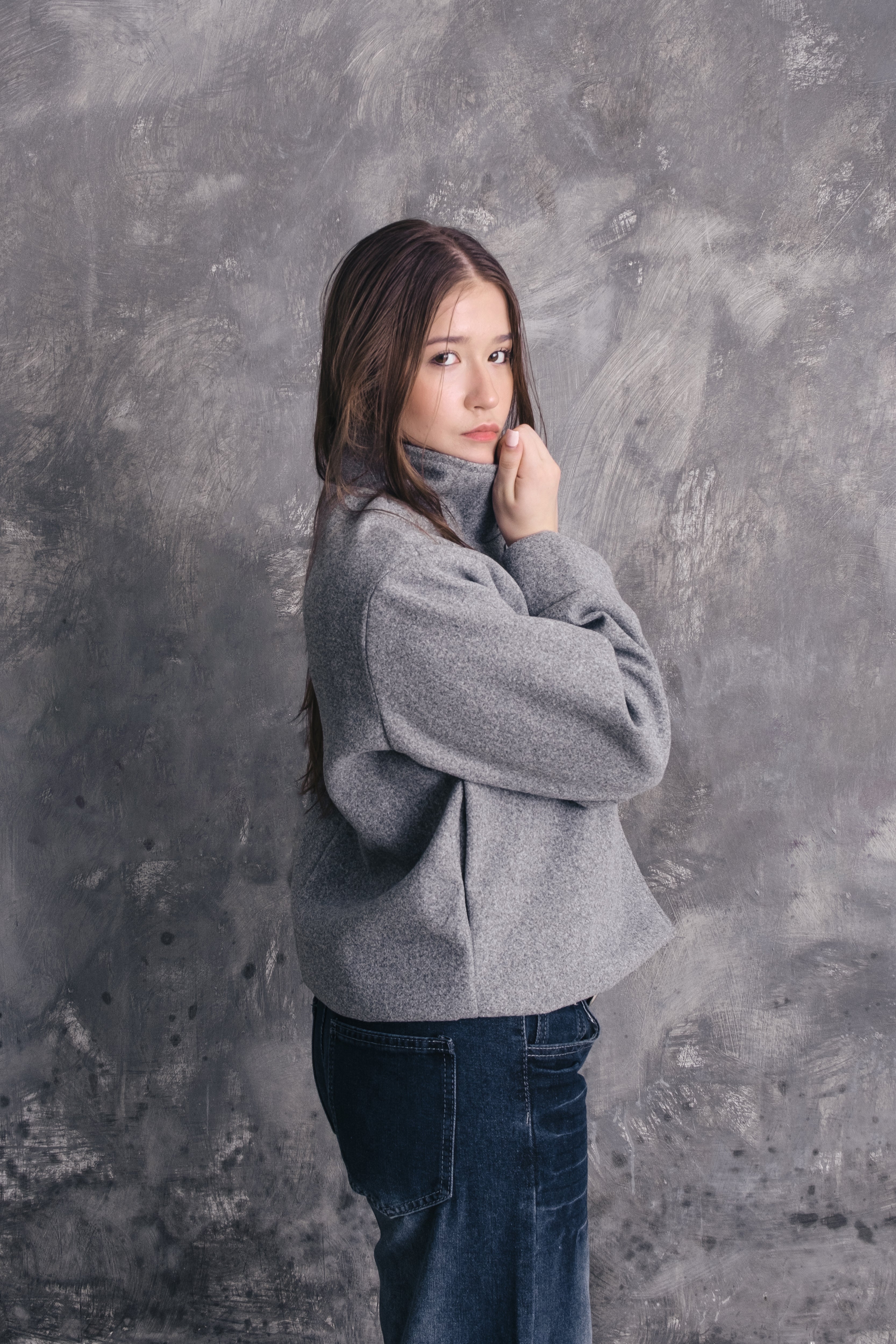 Minerva High-Neck Cropped Pea Coat