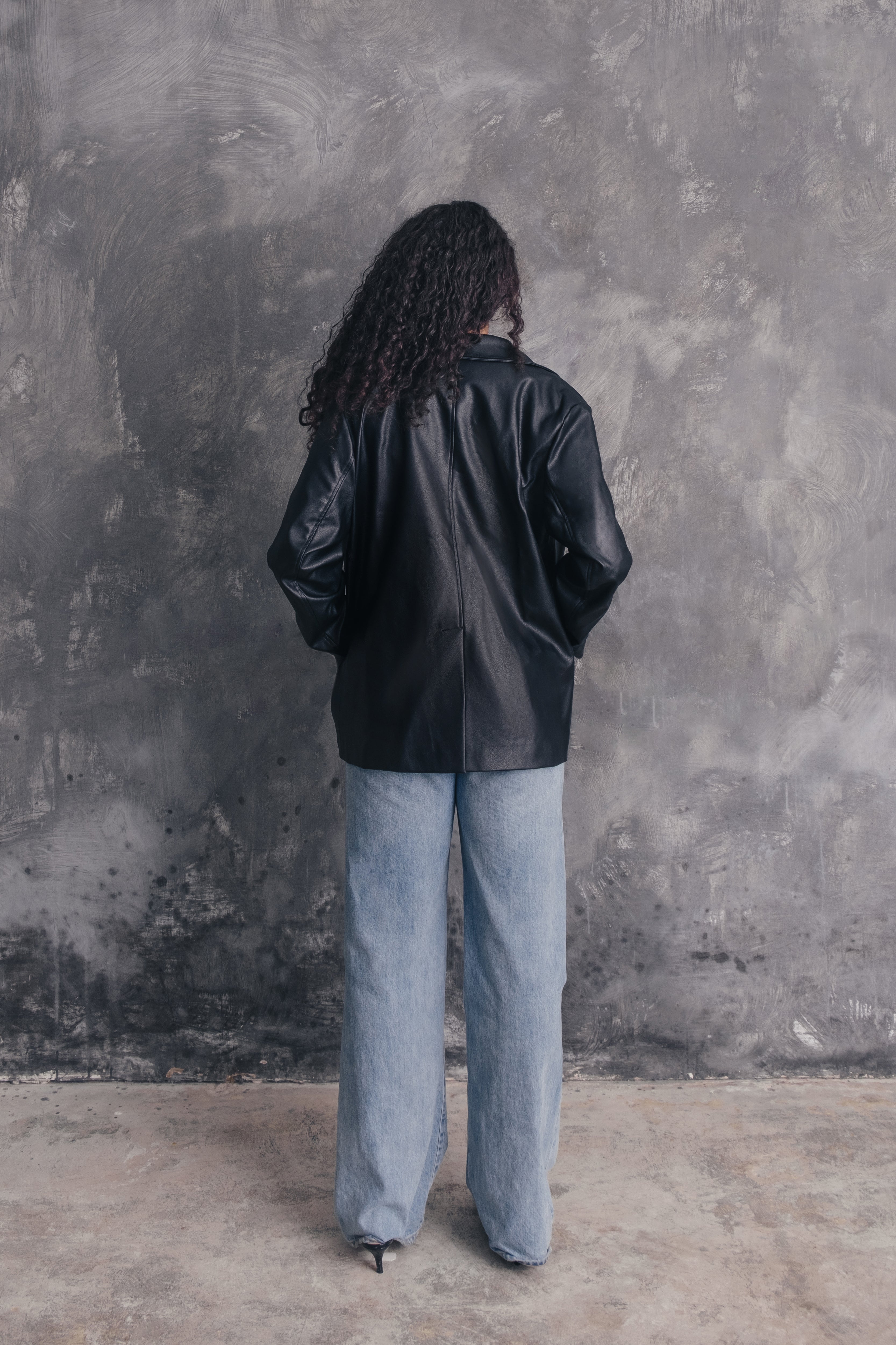 Persephone Oversized Faux Leather Collar Car Coat