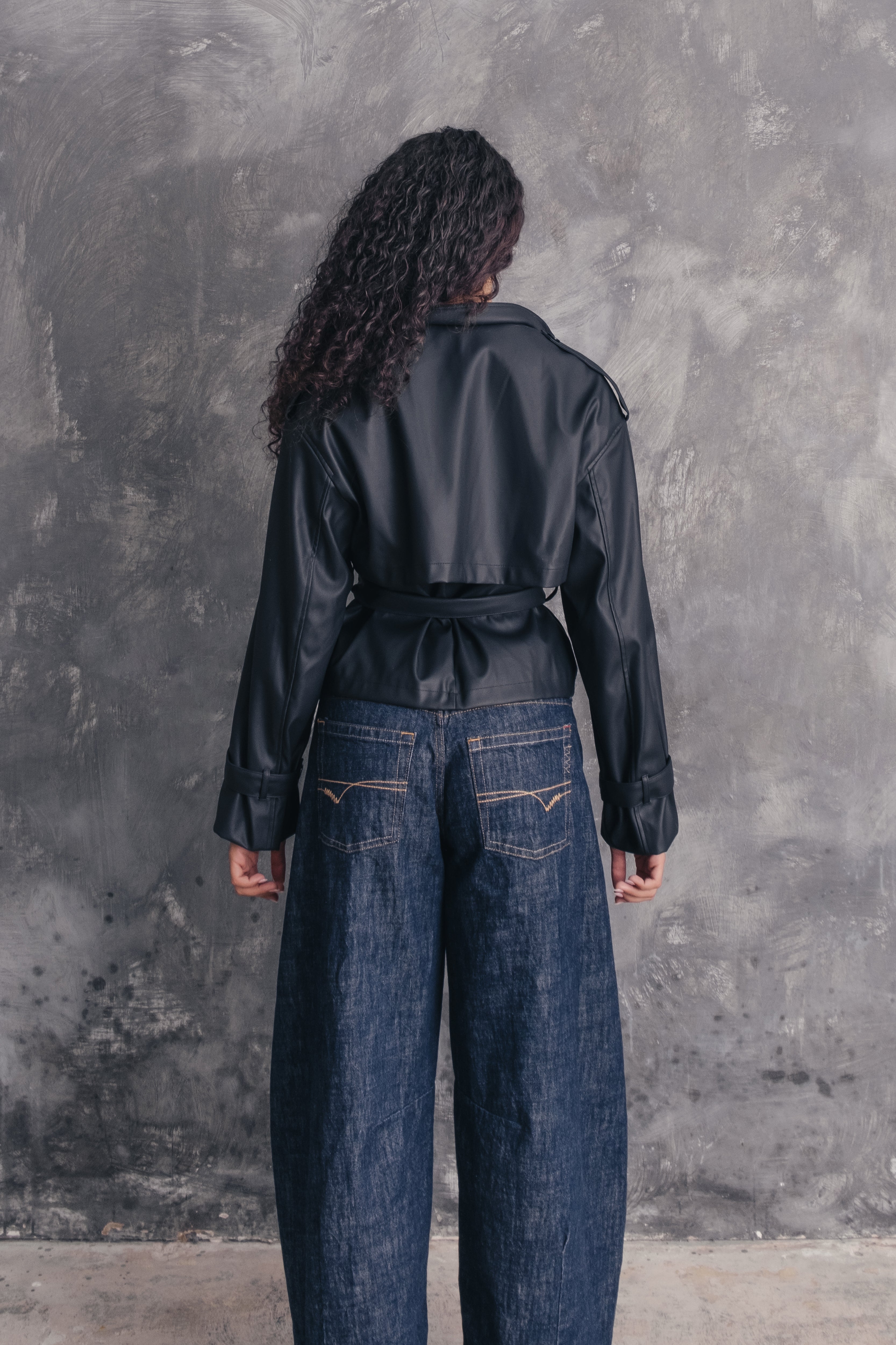 Mira Belted Faux Leather Cropped Trench Jacket