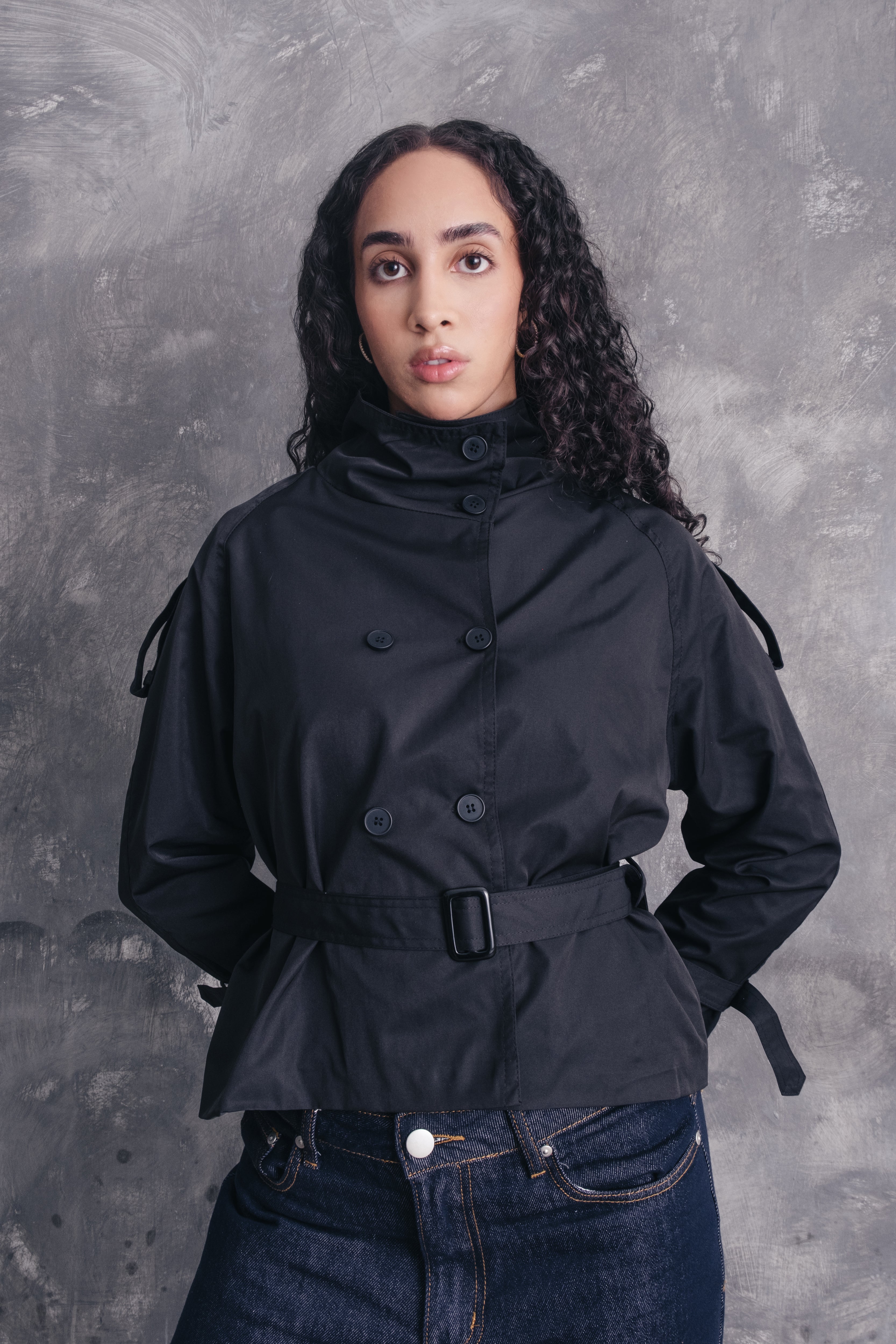 Ambra Double-Breasted Cropped Trench Jacket