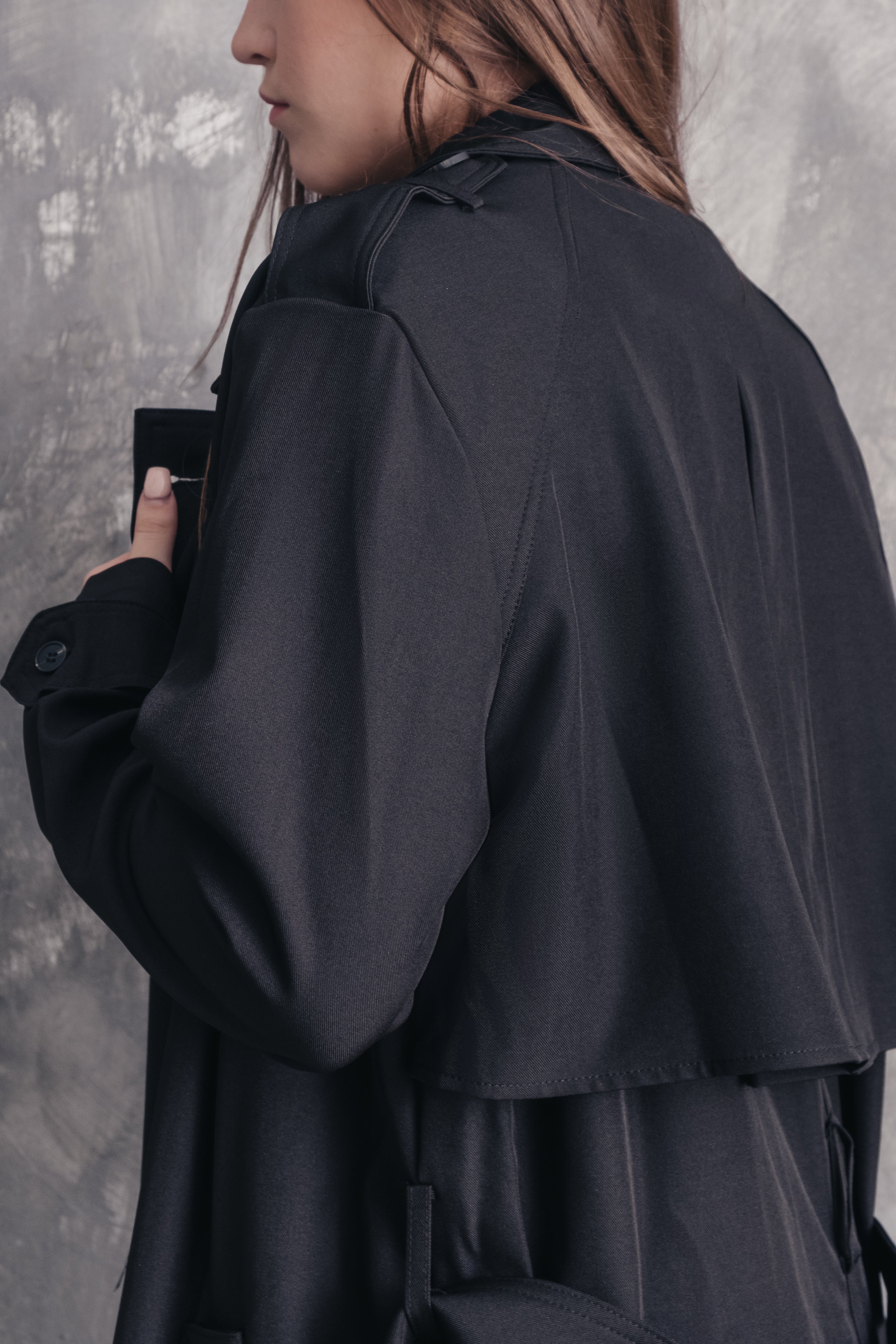 Noire Double-Breasted Trench Coat